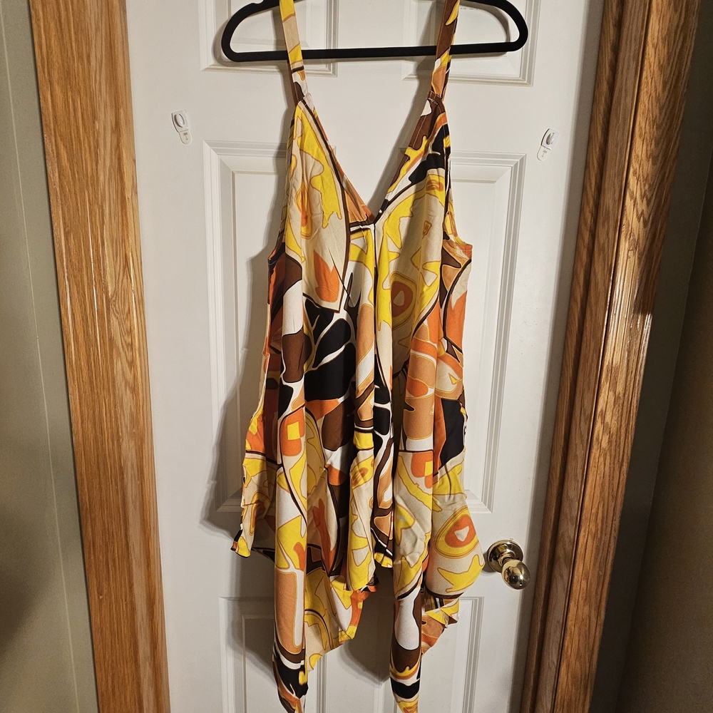 Ashley Stewart Yellow and Brown Abstract Blouse